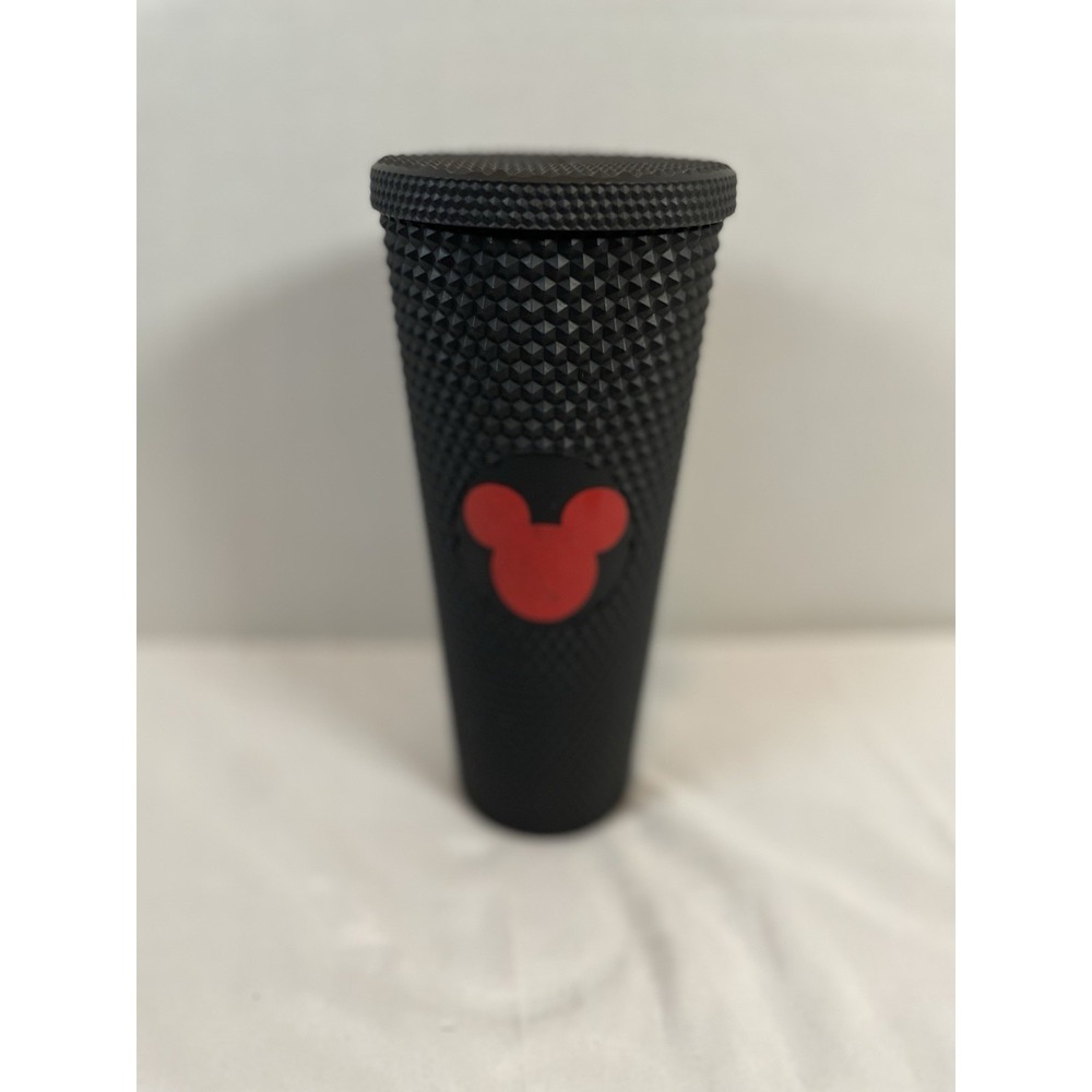 Disney Mickey Mouse Matte Black Studded Tumbler Red Icon Cold Cup 24oz No Straw